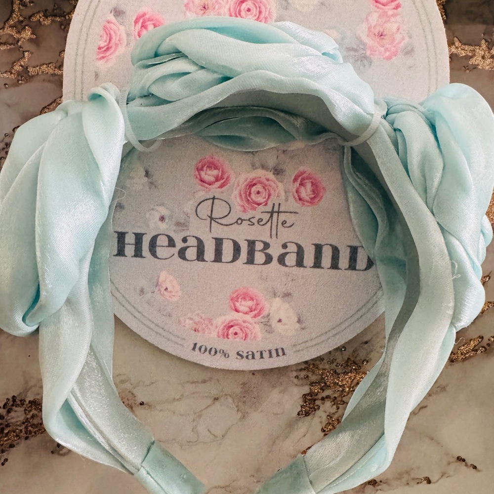 Rosette Satin Headband in Light Blue